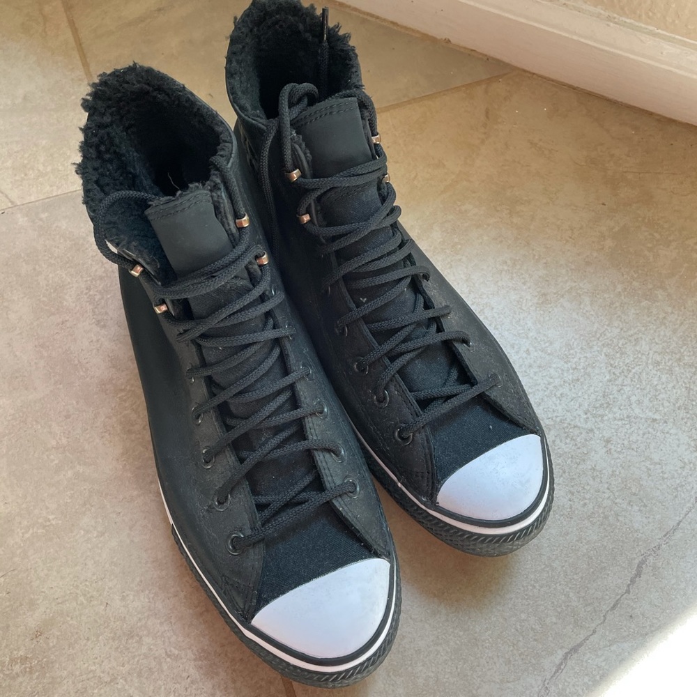 Black Converse fur sneakers